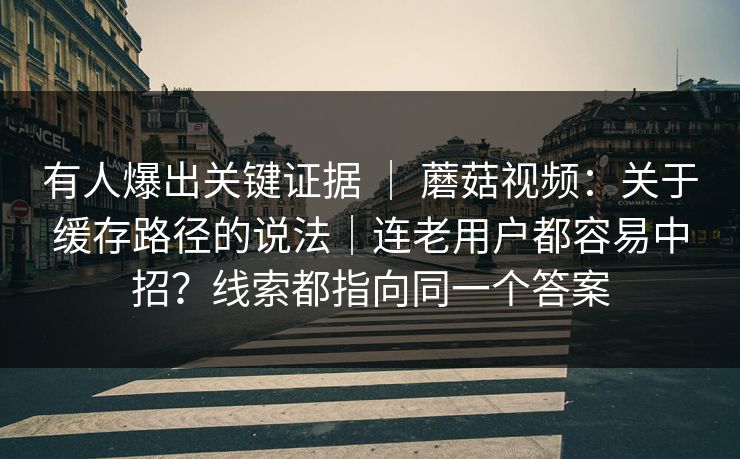 有人爆出关键证据 | 蘑菇视频:关于缓存路径的说法|连老用户都容易中招?线索都指向同一个答案 有人爆出关键证据 | 蘑菇视频:关于缓存路径的说法|连老用户都容易中招?线索都指向同一个答案