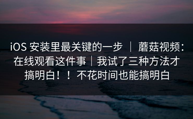 iOS 安装里最关键的一步 ｜ 蘑菇视频：在线观看这件事｜我试了三种方法才搞明白！！不花时间也能搞明白